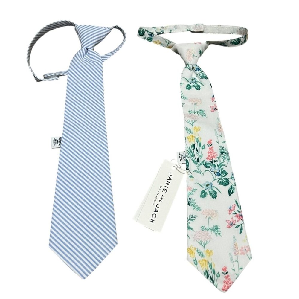 Janie & Jack Tie Bundle Floral & Striped Ties Sz 2-5 Toddler Boys